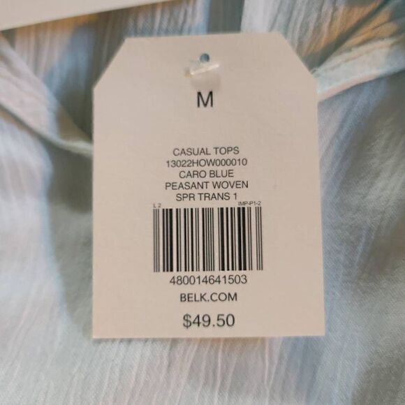 Wonderly Women's Long Sleeve Woven Peasant Casual Top Blue Medium - Picture 6 of 7